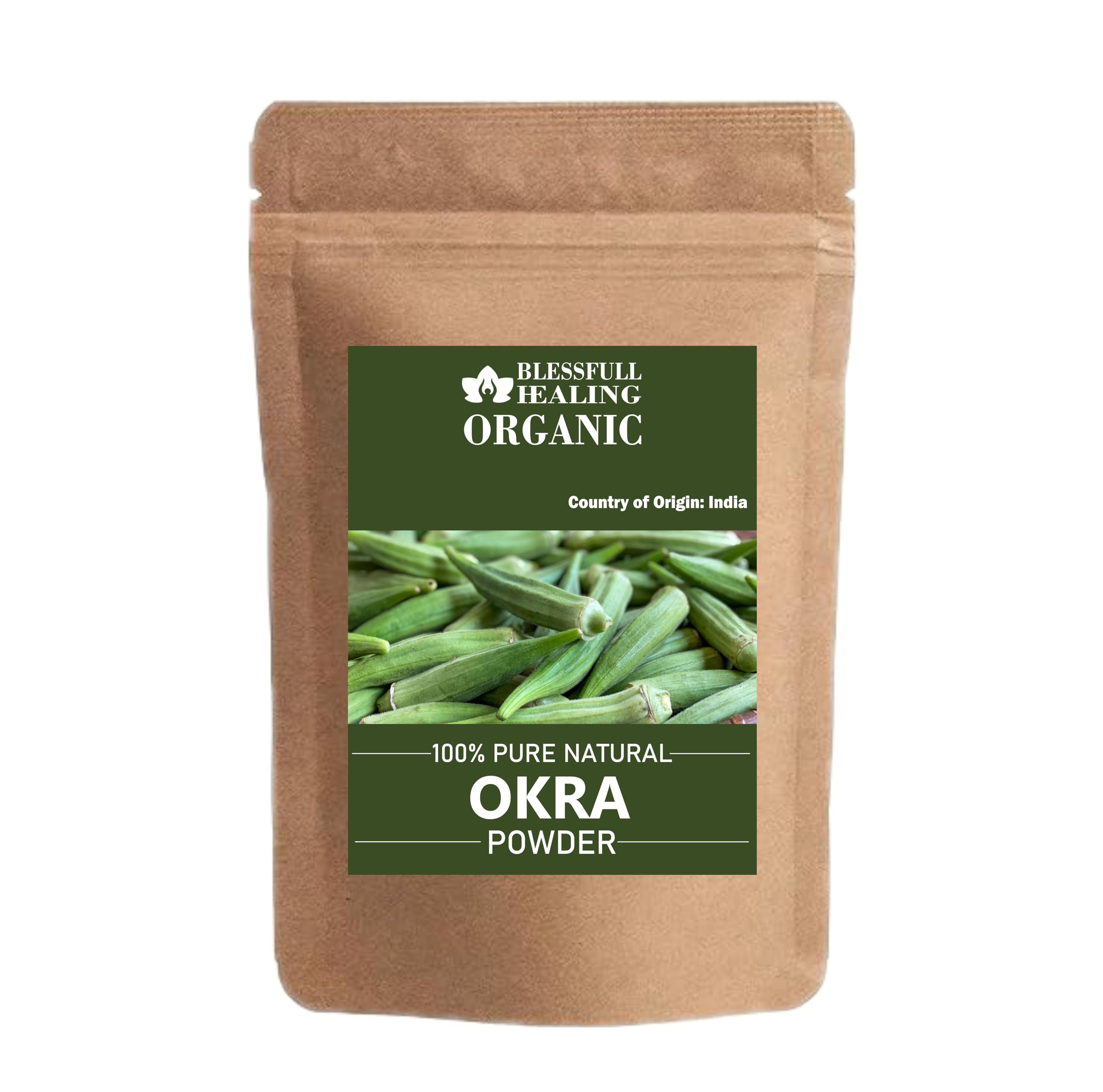 Blessfull Healing Okra Powder bottle—smooth texture and easy dispensing for daily smoothies.