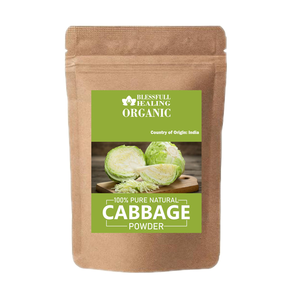Blessfull Healing organic cabbage powder 200g jar on kitchen shelf for easy daily use