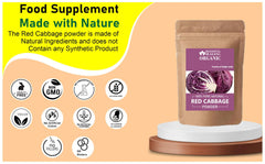 Blessfull Healing organic red cabbage powder finely ground for quick mixing into dishes.