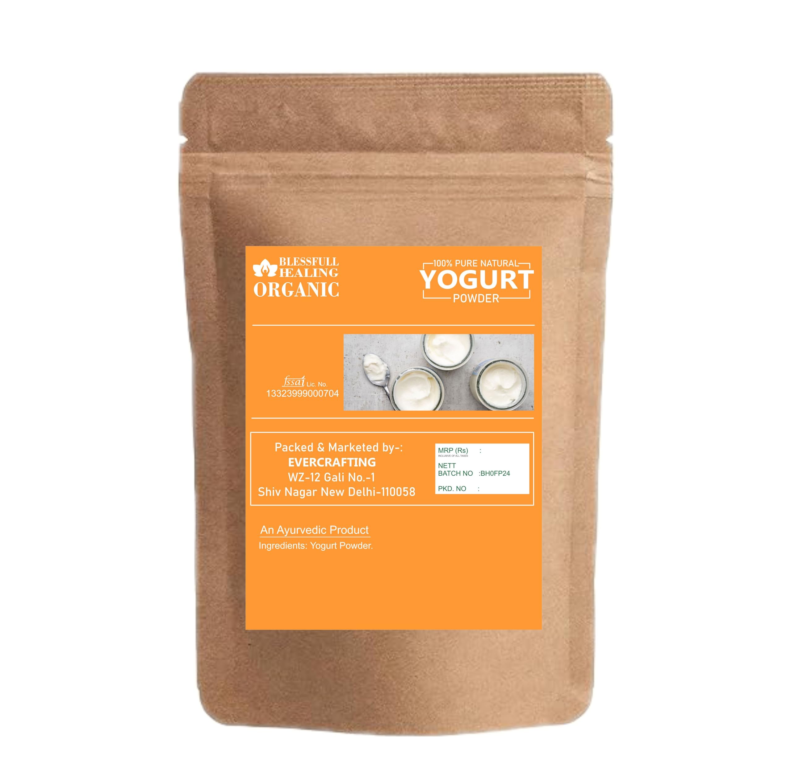 Blessfull Healing Organic Yogurt Powder label close-up highlighting pure ingredients