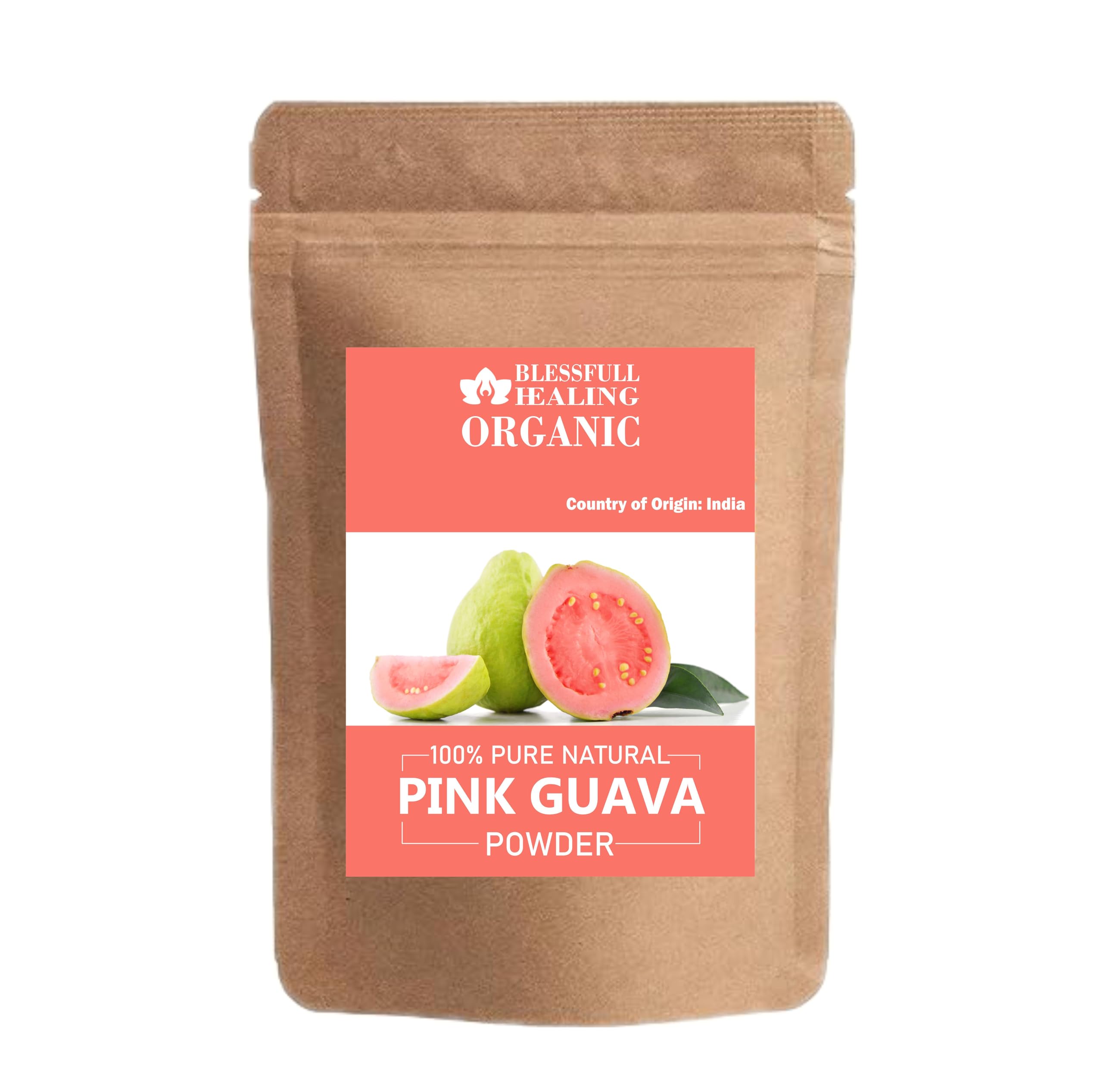 Blessfull Healing pink guava powder packaging shows 200g size and freshness.