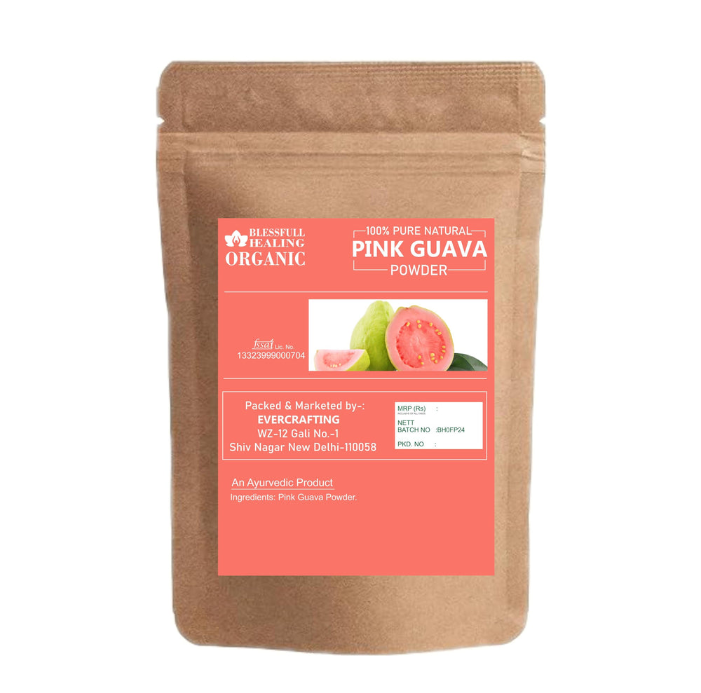 Blessfull Healing pink guava powder texture highlights fine, versatile powder for smoothies.