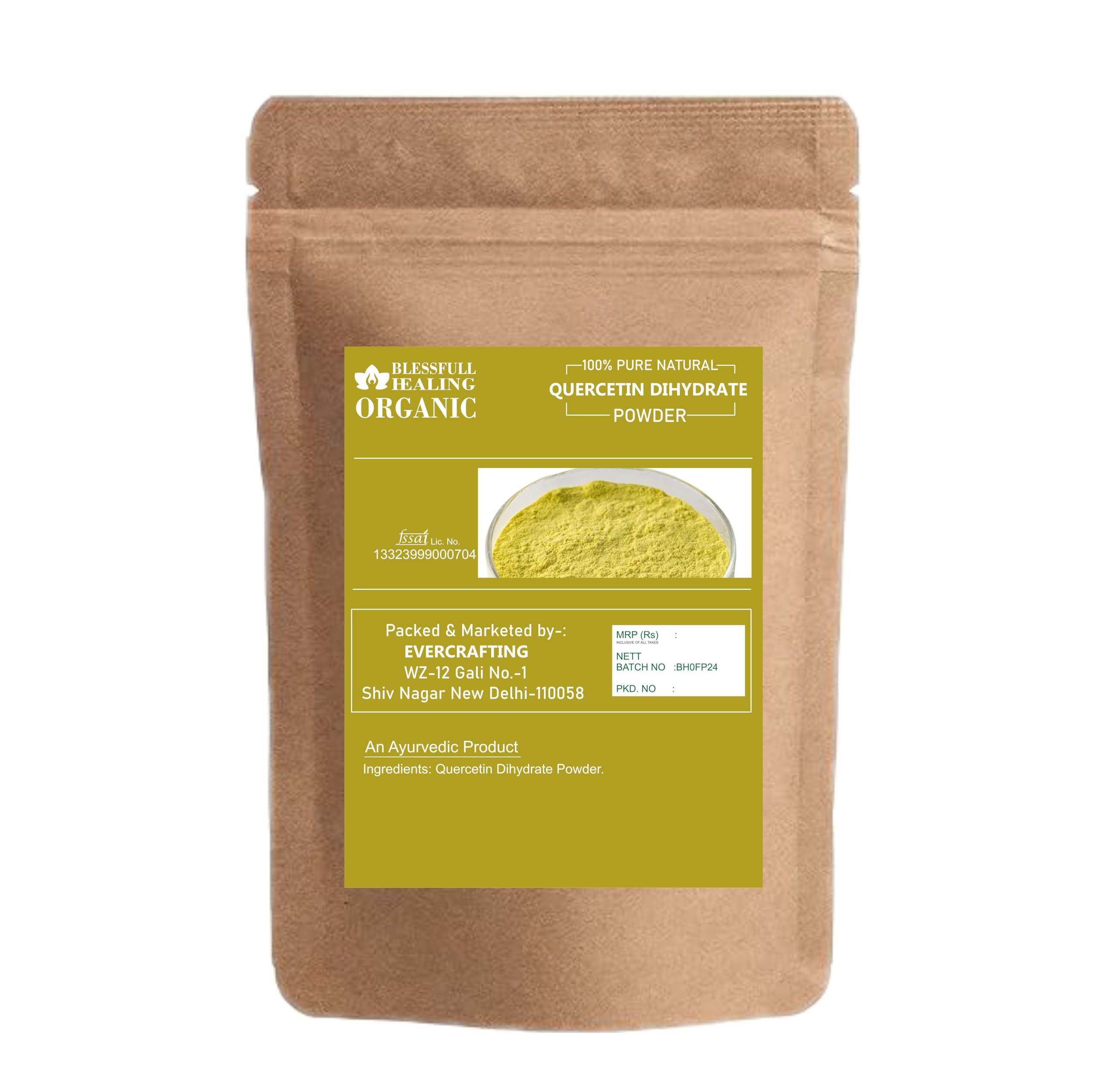 Blessfull Healing quercetin dihydrate powder with scoop for easy daily dosing.