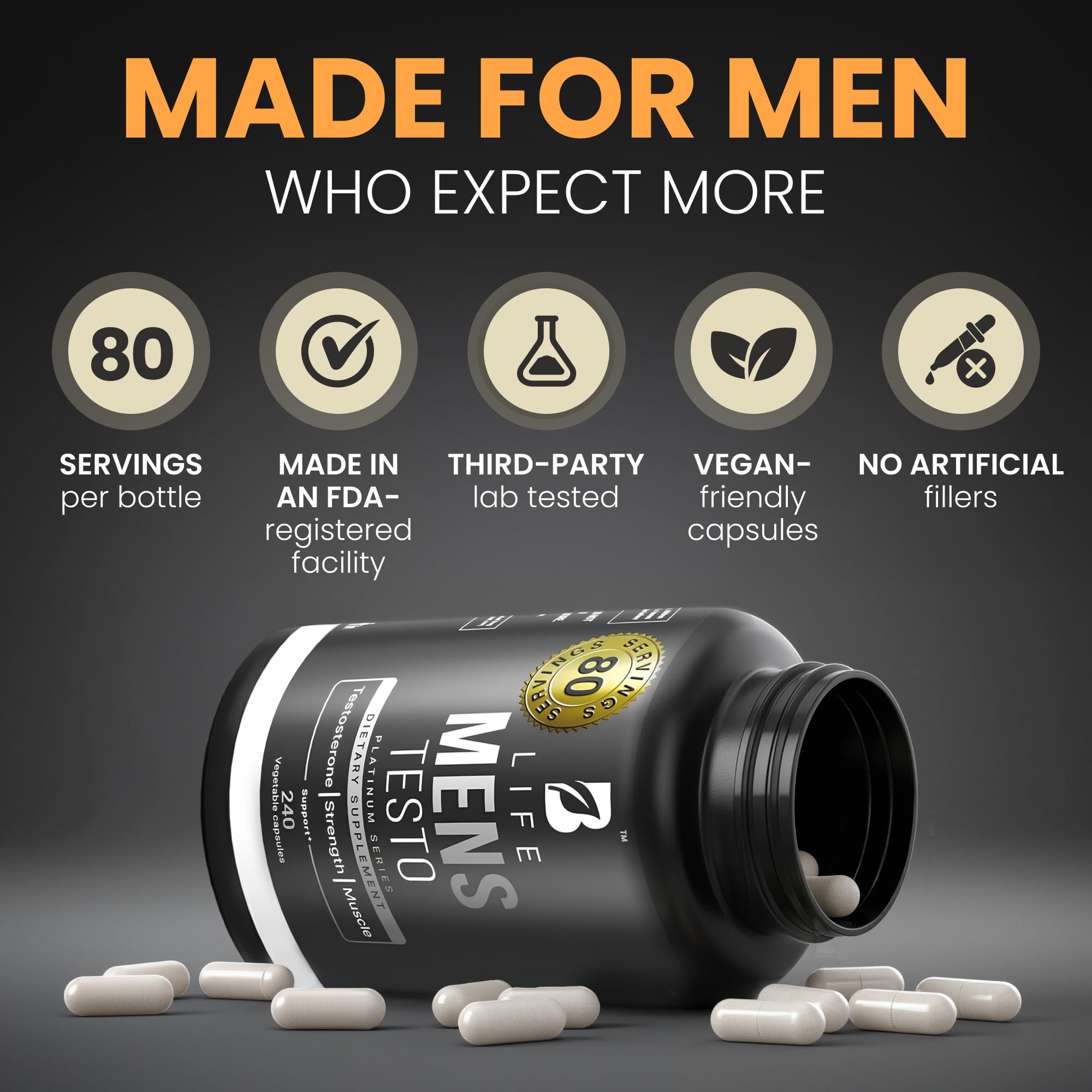 B Life Men’s Testo L-Arginine shown for athletic performance use