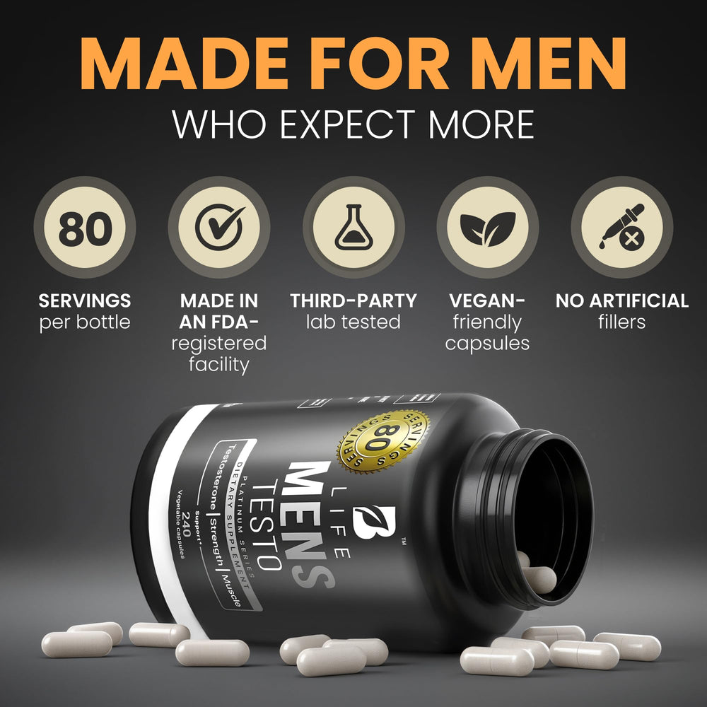 B Life Men’s Testo L-Arginine shown for athletic performance use