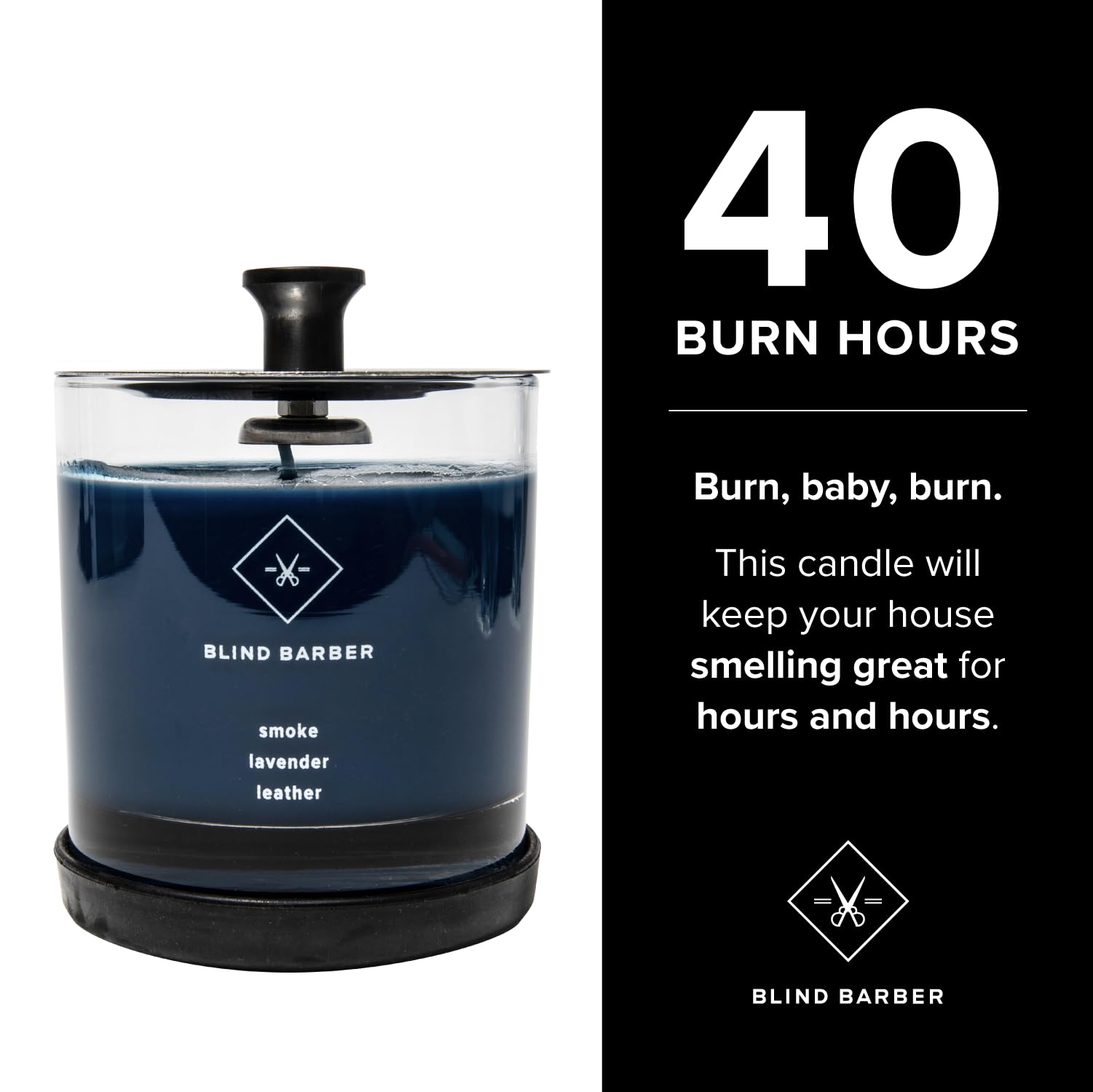 Blind Barber Tompkins soy wax candle features leather and smoke notes for cozy evenings.