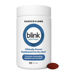 Blink NutriTears bottle showing daily eye hydration potential.