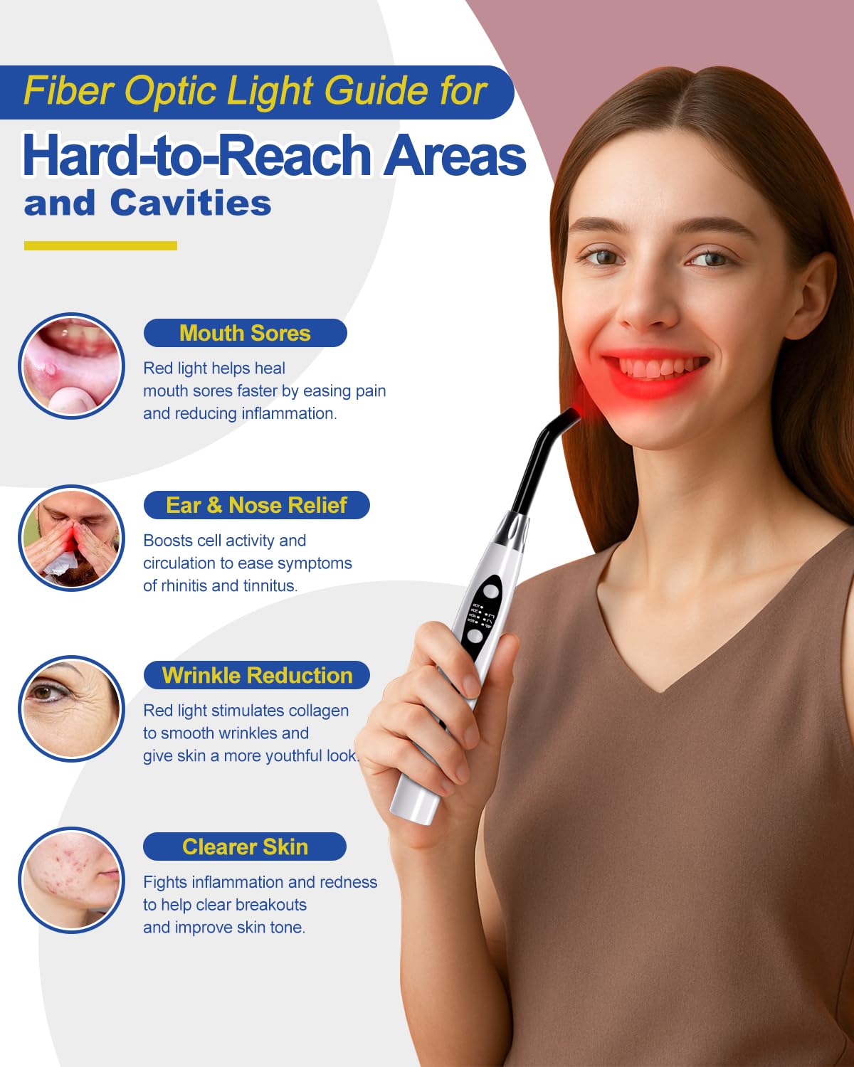 Bliofo device targets the lips with red light for soothing care.