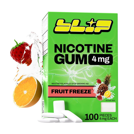 Blip NRT Gum Fruit Freeze 100-count pack provides on-the-go craving relief.