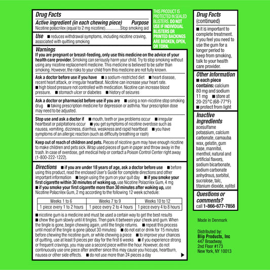 Blip NRT mint-freeze gum foil-dosed sticks support on-the-go cravings management.