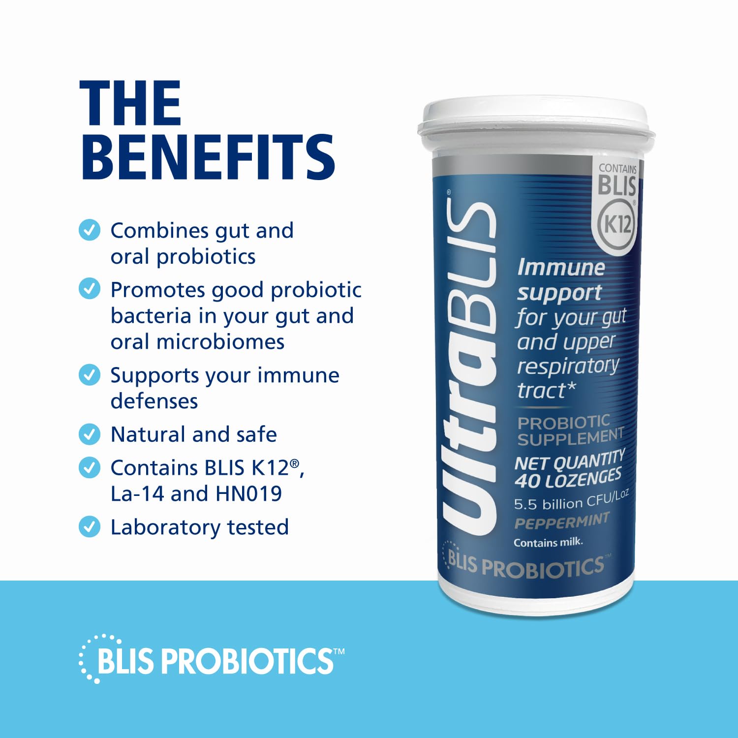BLIS UltraBLIS ingredient list visual highlighting BLIS K12, La-14, HN019.