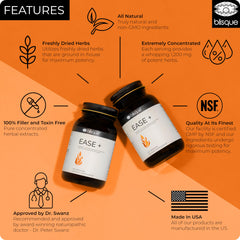 Blisque EASE + ingredient panel highlighting turmeric and ginger