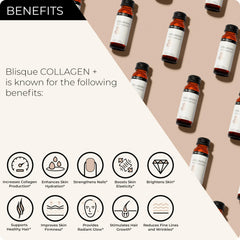 Blisque bottle side label highlights biotin and hyaluronic acid.