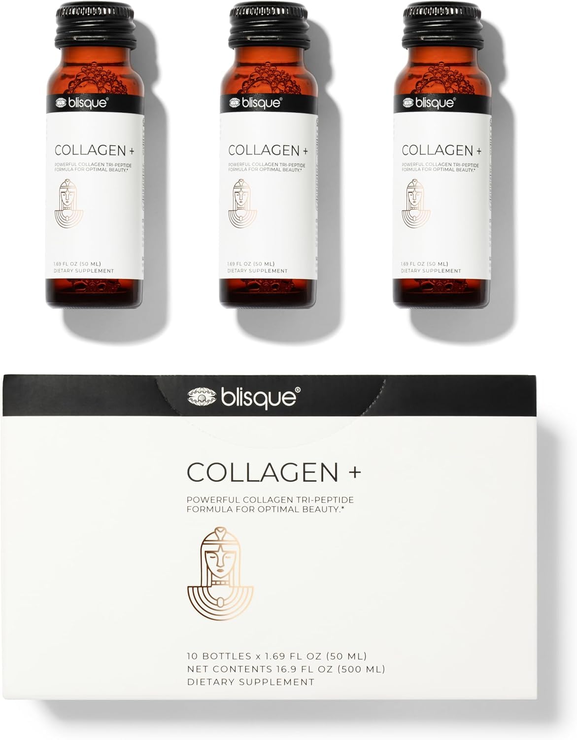 Blisque liquid collagen tri-peptide bottle for daily beauty support.