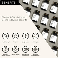 Blisque organic iron capsules closeup highlighting curry leaf source and absorption