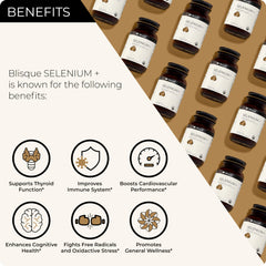 Blisque selenium capsules close-up with turmeric-ginger detail for enhanced absorption.