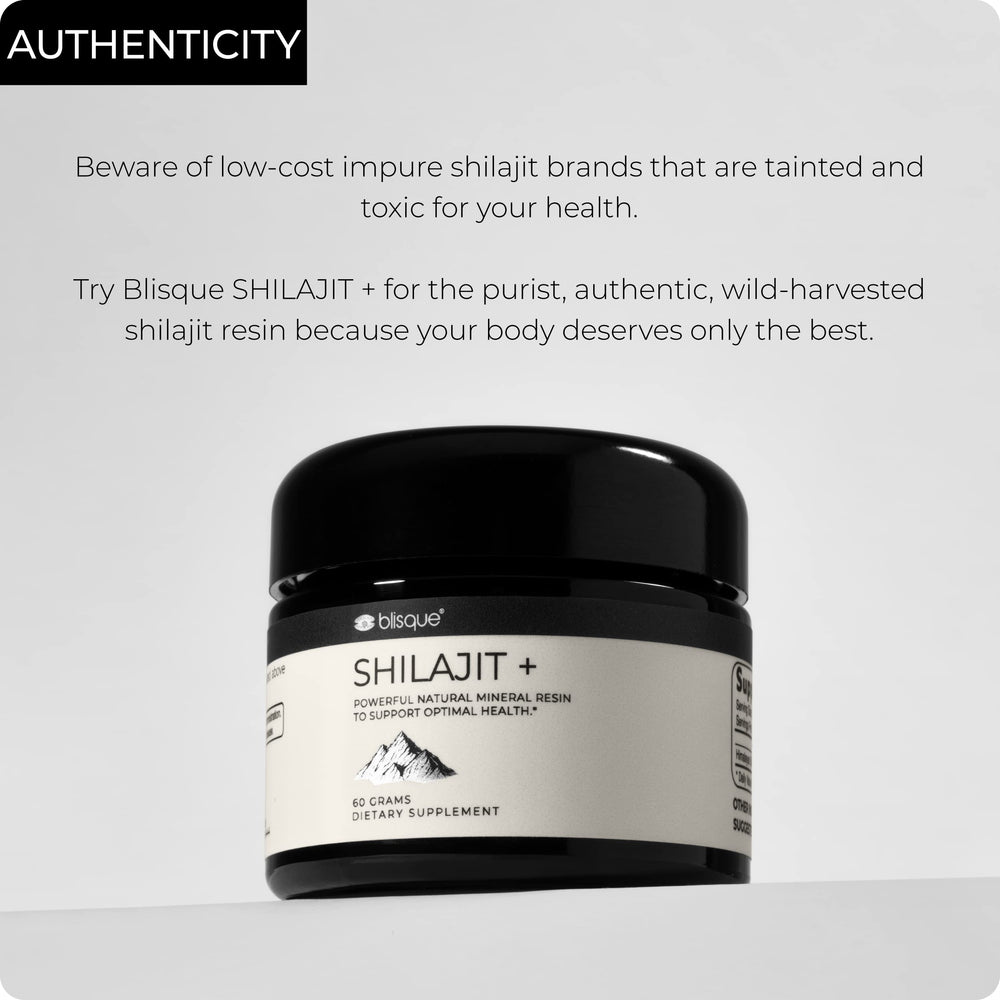 Blisque Shilajit Resin Golden Grade A label signals premium quality.