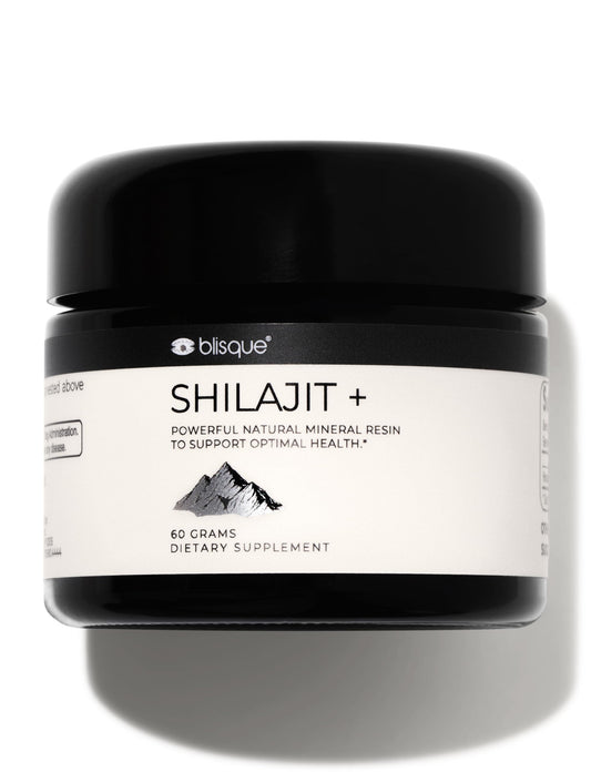 Blisque Shilajit Resin jar close-up showing authentic golden resin for daily energy support.