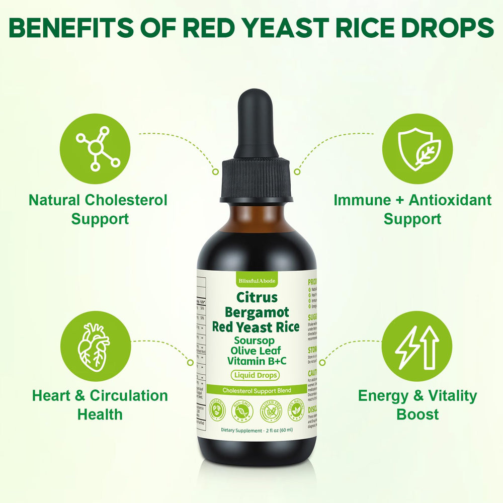 BlissfulAbode Red Yeast Rice Drops pour, easy daily use without pills.