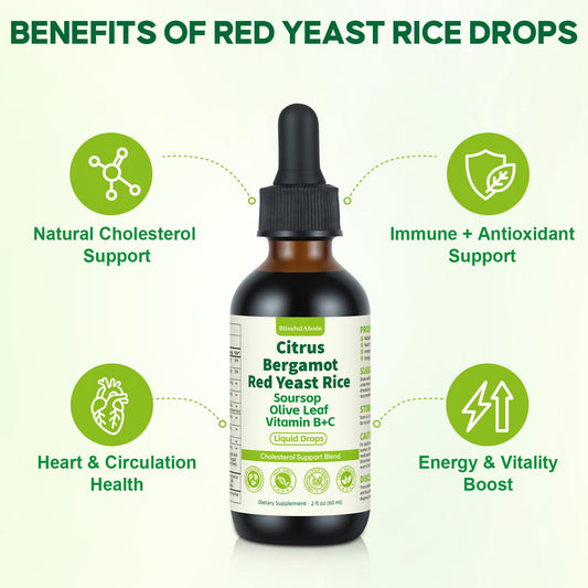 BlissfulAbode Red Yeast Rice Drops pour, easy daily use without pills.