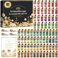 BlissfulBlend 80 essential oils collection packaging shows variety for diffusers and DIY projects