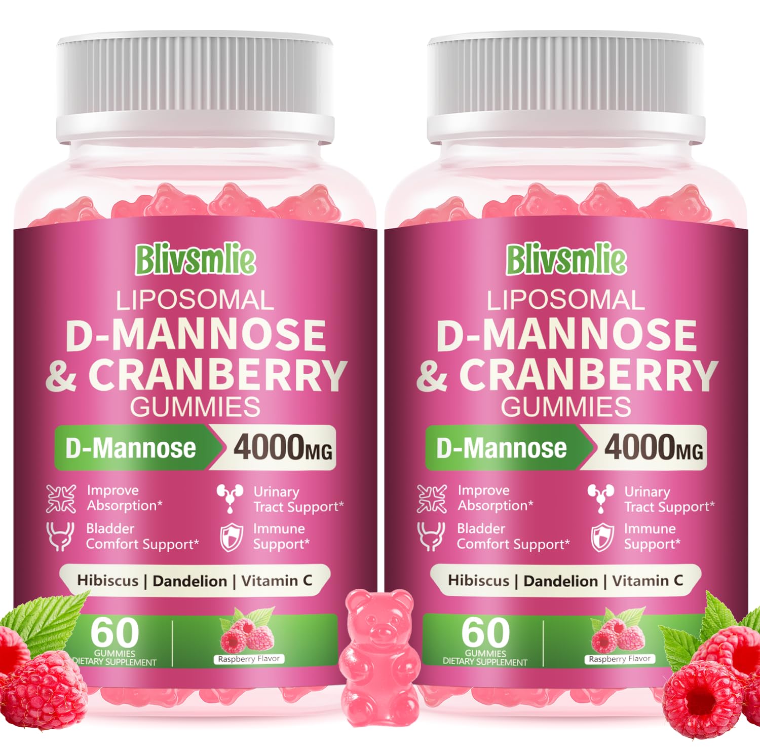 Blivsmlie liposomal D-Mannose gummies bottle closeup for convenient daily wellness support
