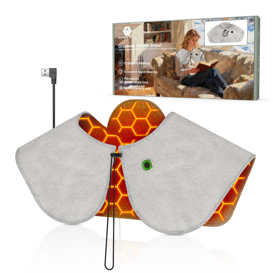 Blixno graphene neck and shoulder heating shawl, front view with three warming panels for targeted warmth.
