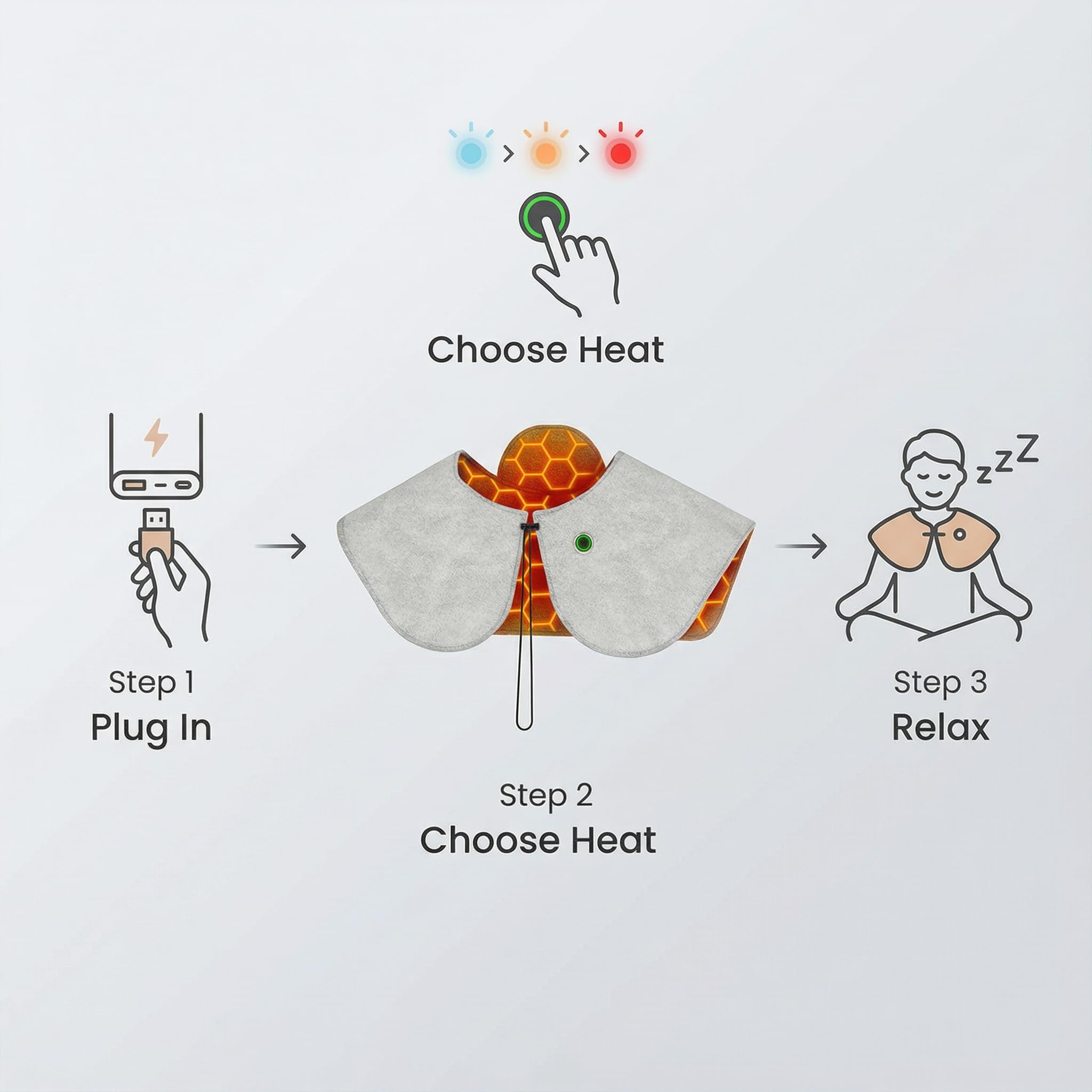 Blixno travel-ready heating shawl in use, ideal for home, office, or on the go.