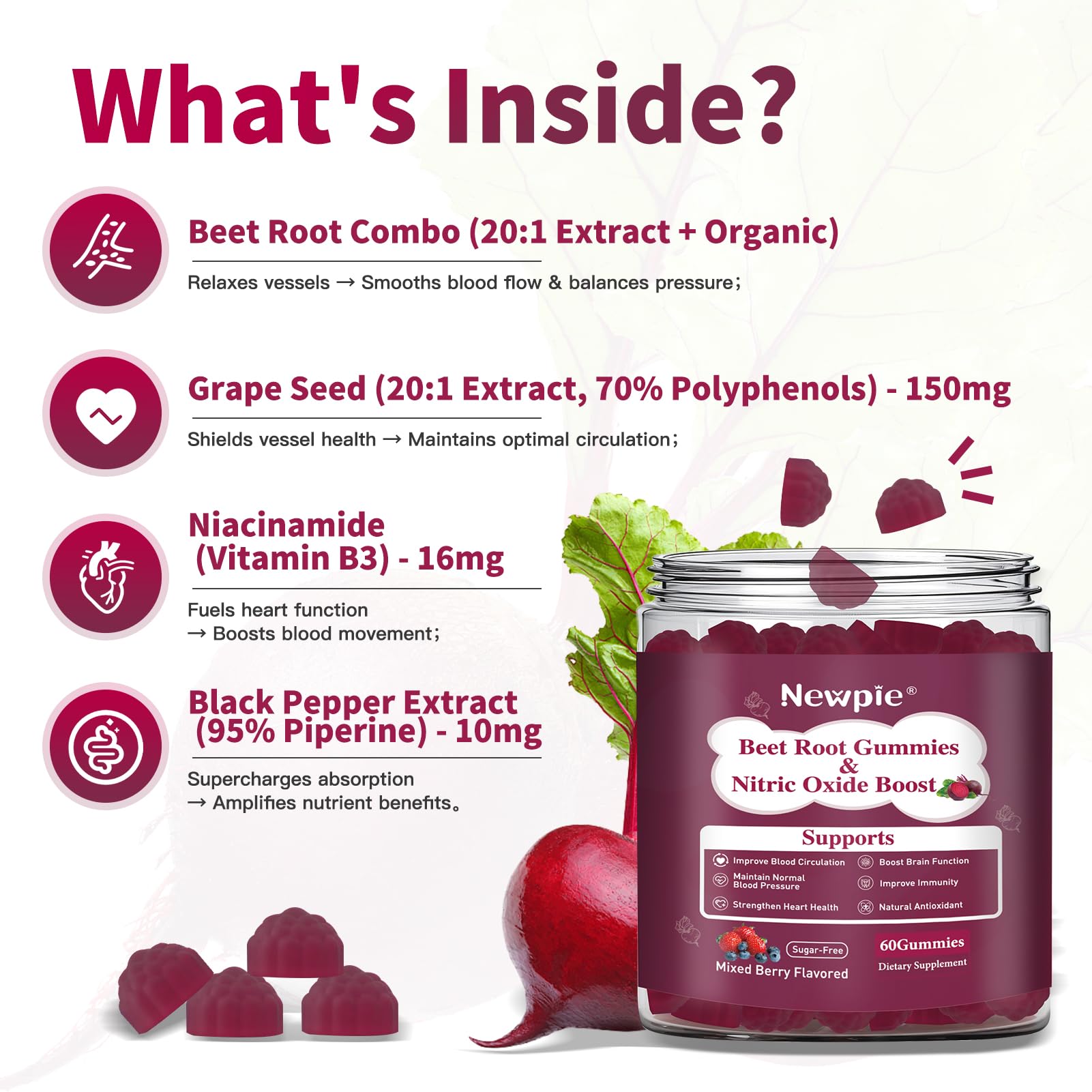 Close-up of Blltzzz Beet Root Gummies bottle noting 20:1 concentrate strength