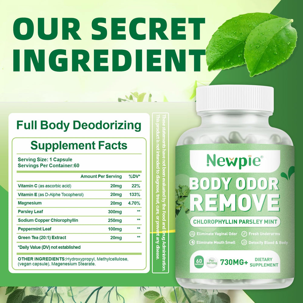 Blltzzz chlorophyllin capsules close-up highlight natural ingredients for odor control.