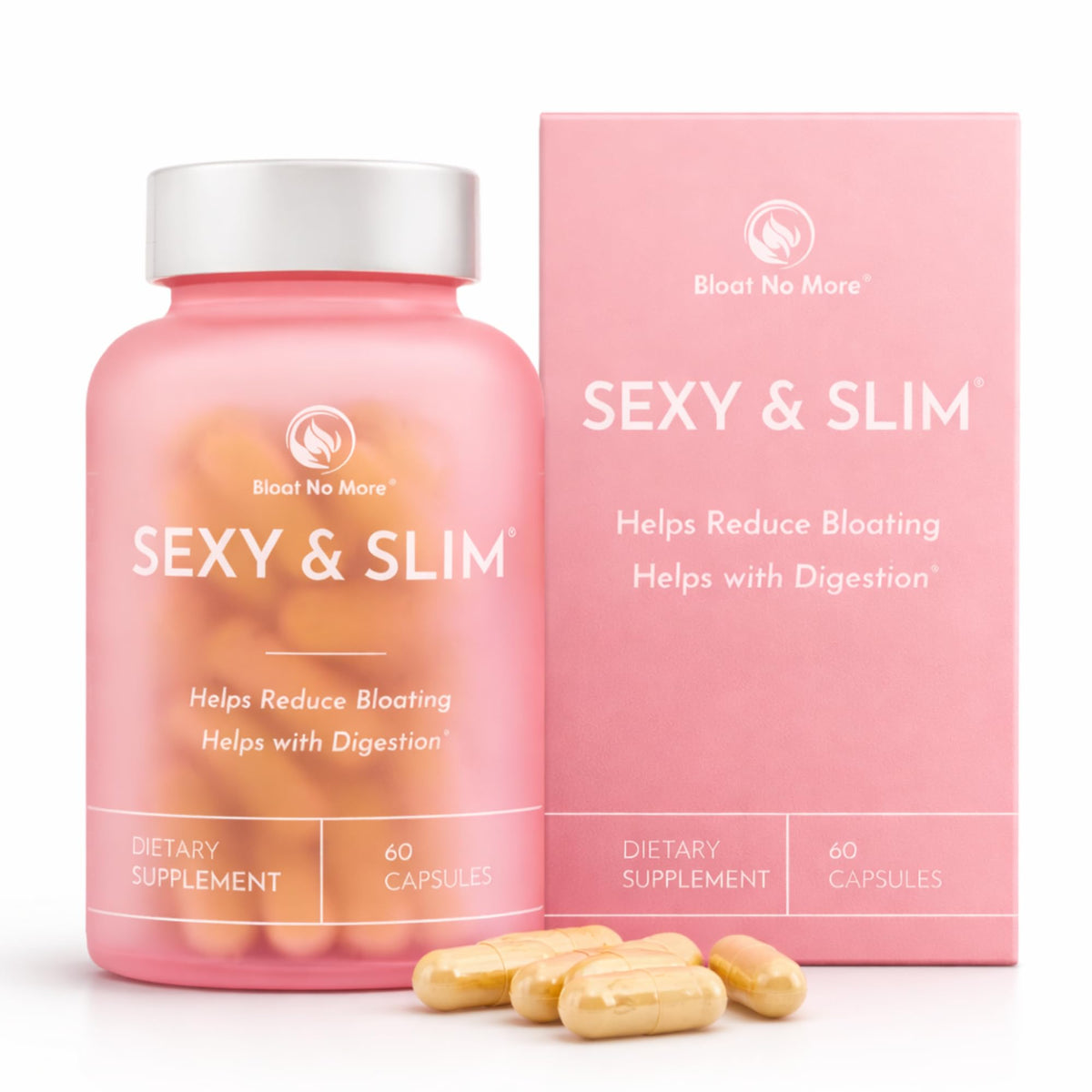 Bloat No More bottle closeup showing sleek packaging for daily digestive support