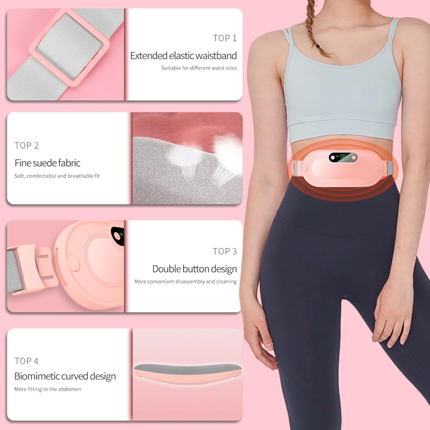 Bloat No More heating pad in soft pink color blends with your style.