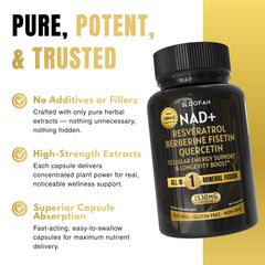 Bloofah aging-support packaging signaling long-term vitality.