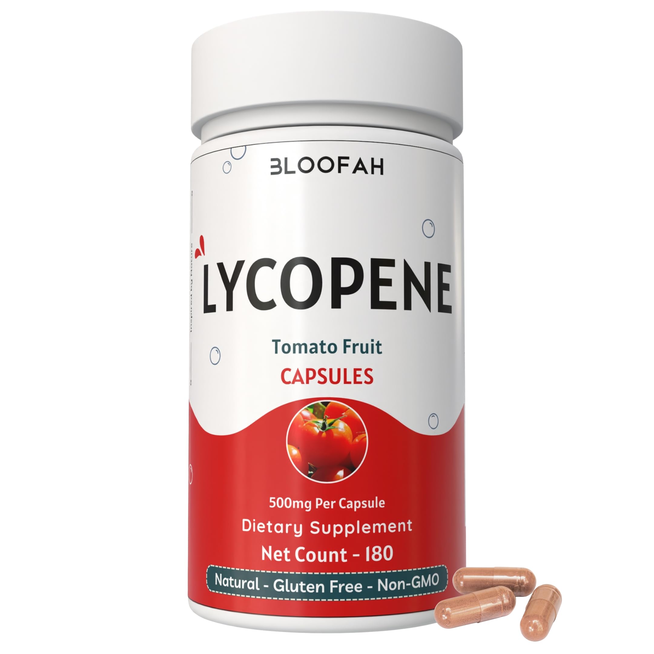 Bloofah Lycopene capsules with tomato powder for daily antioxidant support.