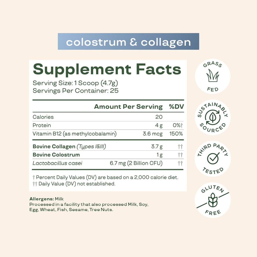 Bloom Nutrition bovine colostrum powder with grass-fed collagen peptides for healthier hair and skin