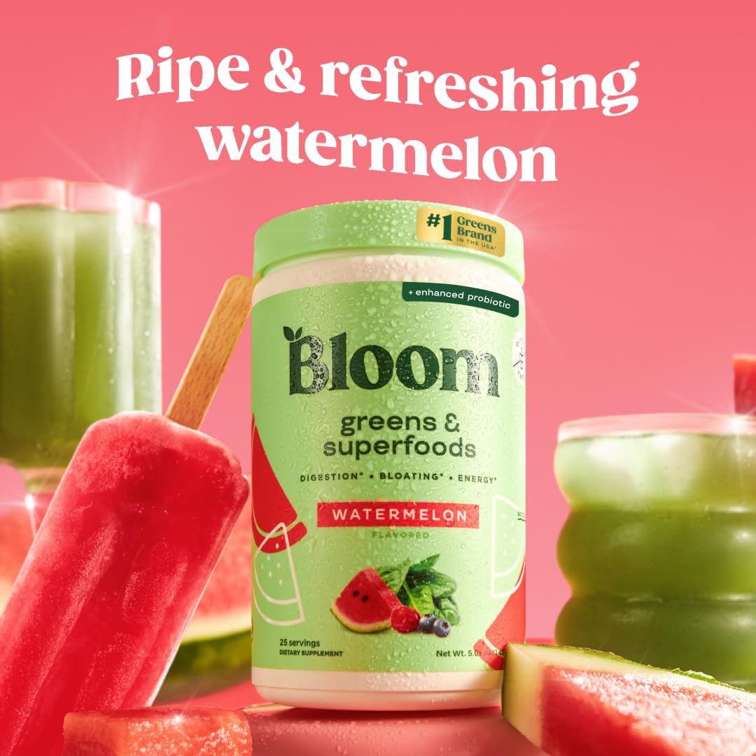 Bloom Nutrition greens powder close-up of ingredients for gut-friendly benefits