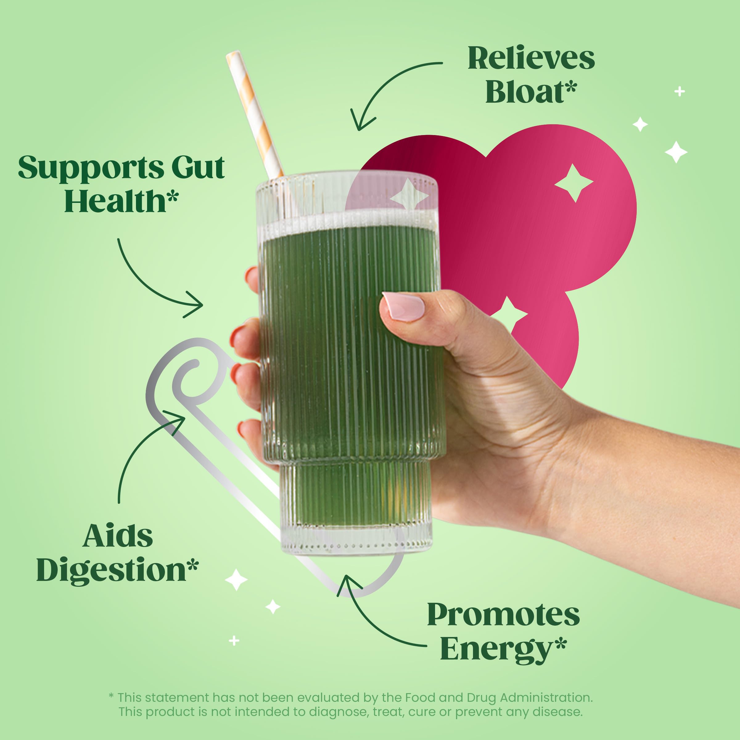 Spoonful of Bloom greens powder delivering spiced cranberry flavor and convenient daily wellness.