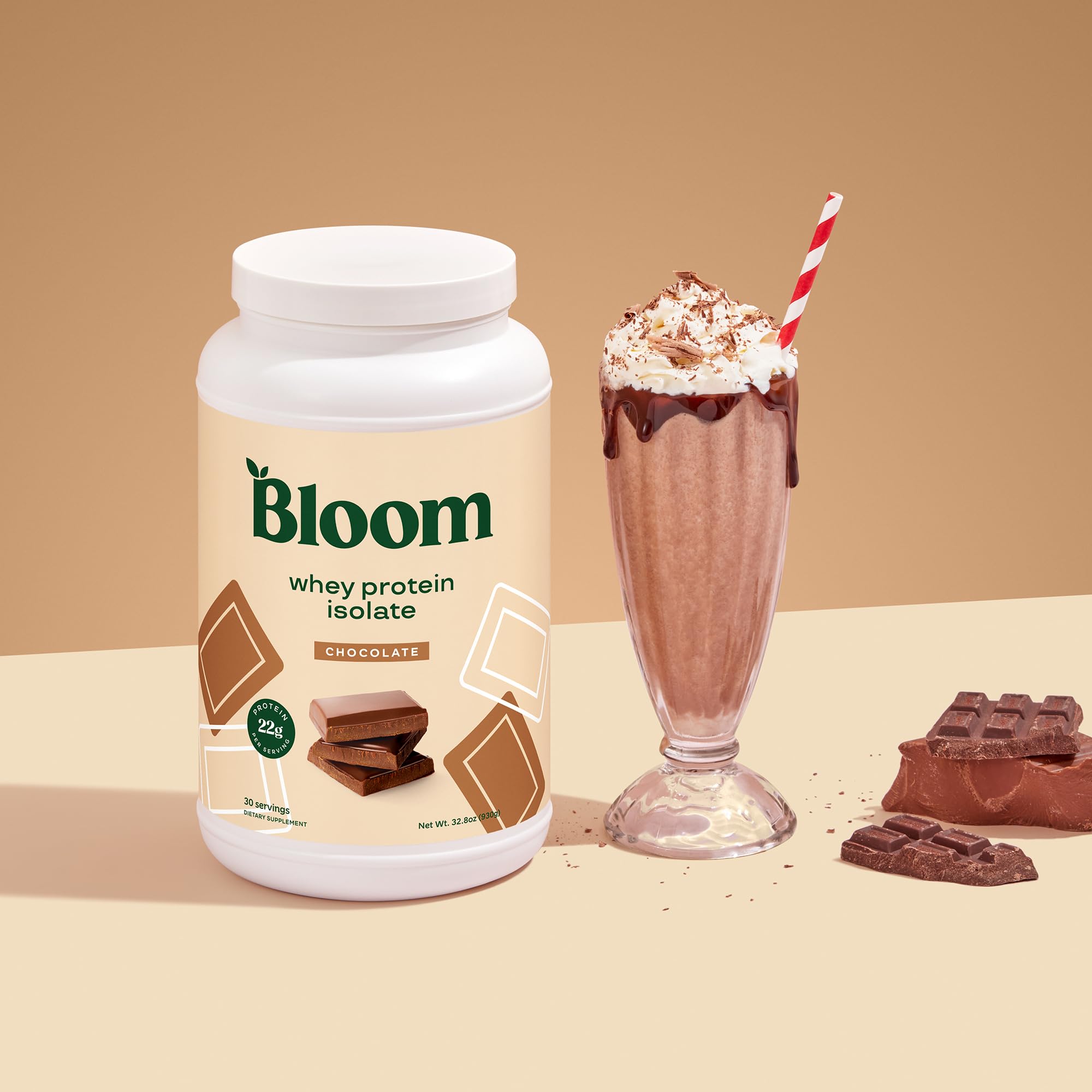 Bloom Nutrition Whey Isolate Chocolate shake being prepared as a post-workout drink.