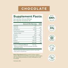 Close-up of the digestive enzymes label on Bloom Whey Isolate chocolate powder.