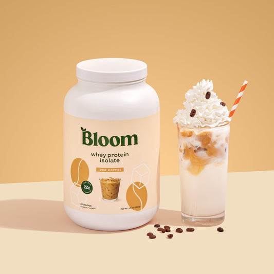 Bloom Nutrition Whey Isolate Iced Coffee shake demonstrates easy mixing for quick protein after training.