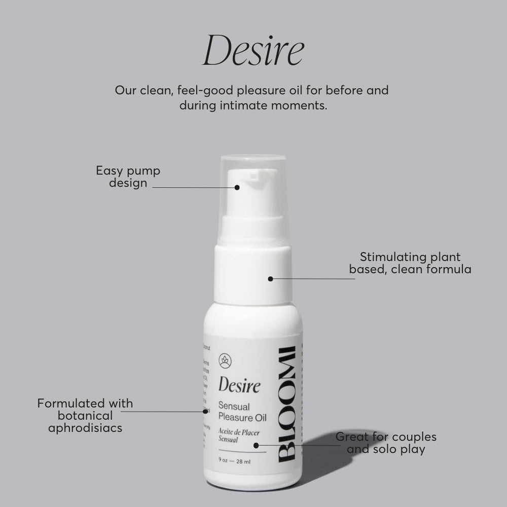 Bloomi Desire Body Oil fragrance-free label showing skin-friendly formula.