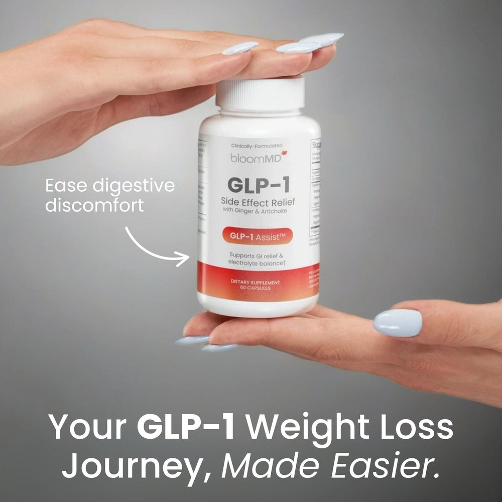 BloomMD ginger root extract capsules highlighting natural digestion support.