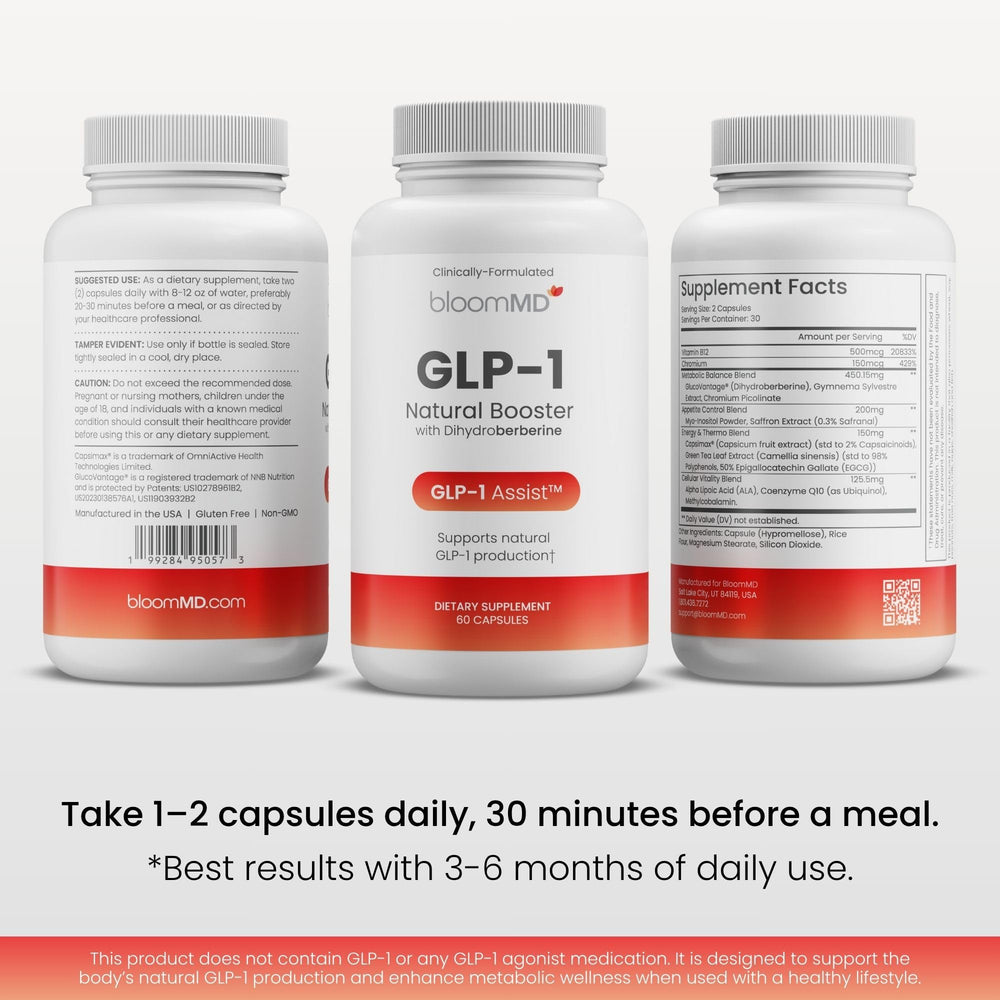 BloomMD GLP-1 capsules paired with chromium illustrating nutrient processing support