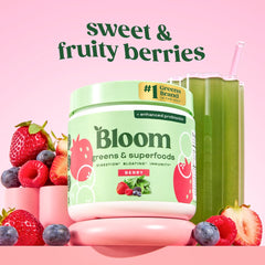 Bloom Nutrition greens powder spoon serving; easy daily wellness addition