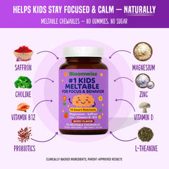 Bloomwise meltables on tongue with berry flavor for easy dosing.