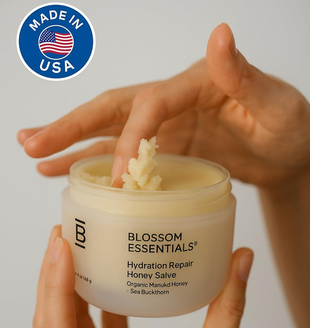 Blossom Essentials Honey Salve features Manuka honey for gentle nourishment.