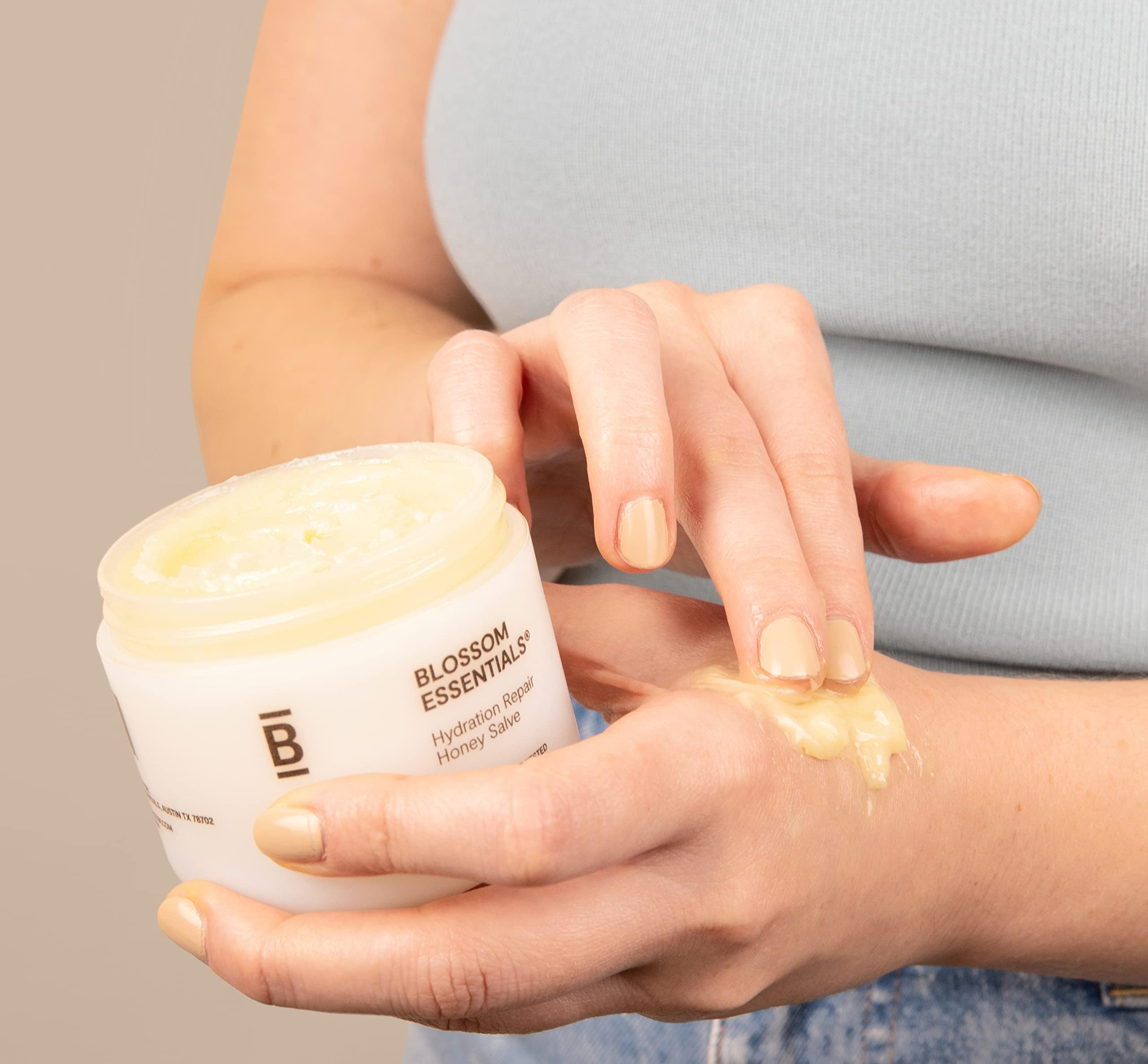 Texture of Blossom Essentials Honey Salve spread on skin for quick absorption.
