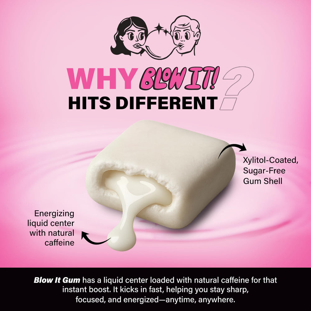 BLOW IT! Blow It Gum Zapple pack front for zingy focus and mood.
