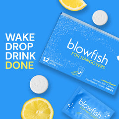Blowfish box packaging close-up, ready for easy morning recovery.