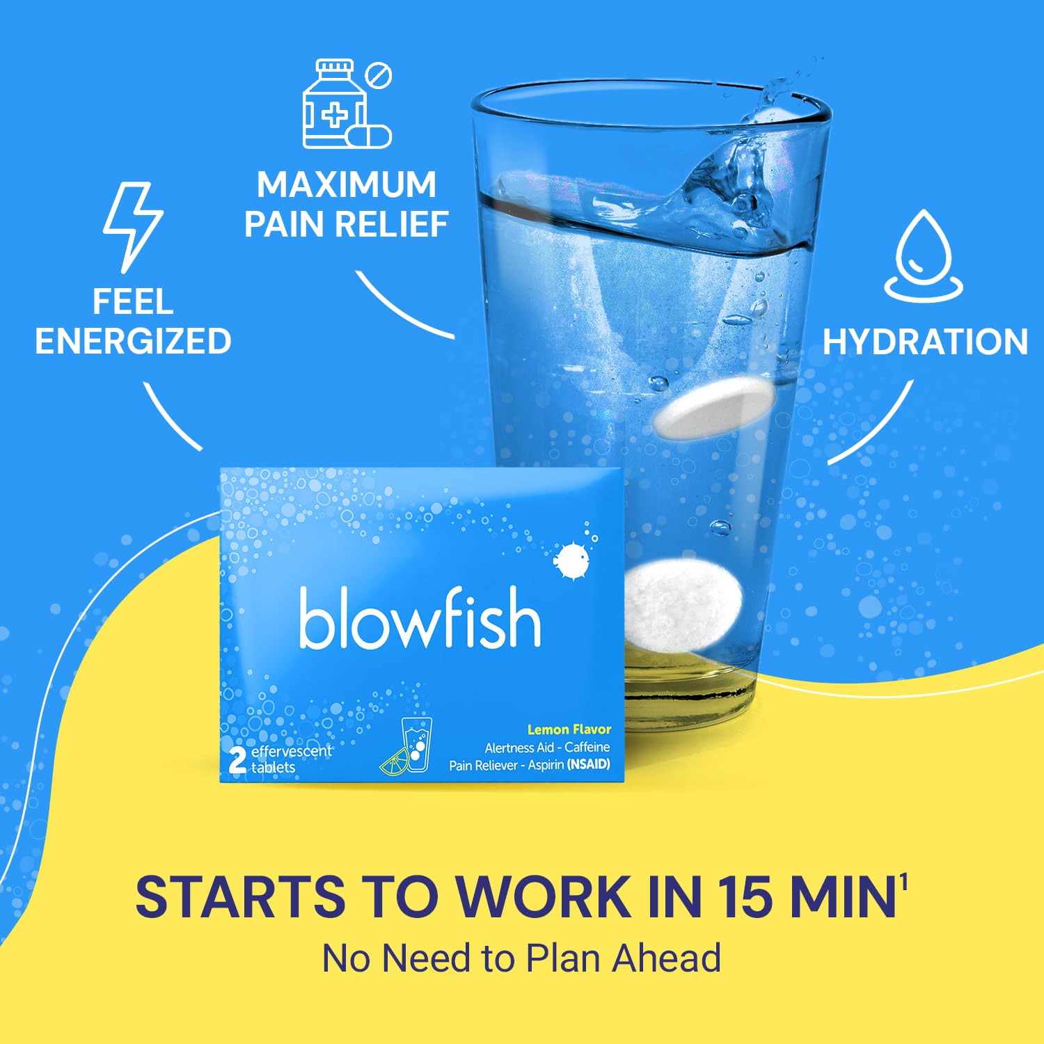 Blowfish single-dose envelope opened, ready to dissolve quickly in water.